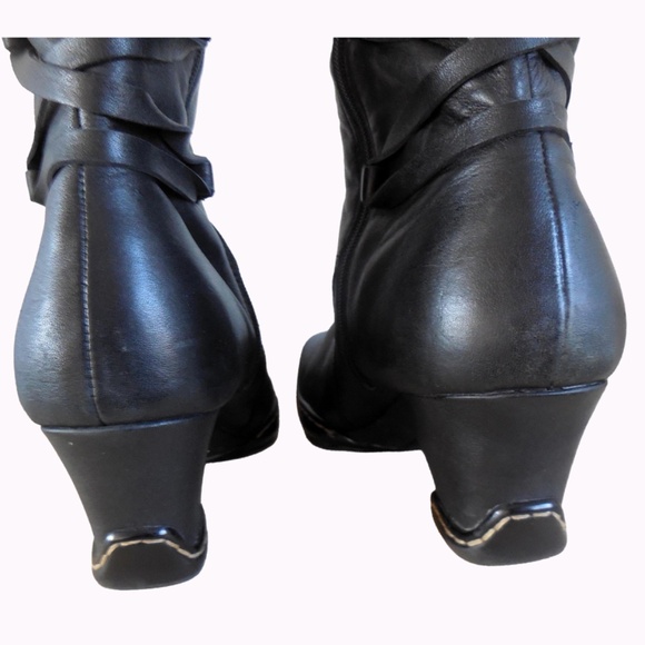 Sofft Women's Sz 8 Black Leather Tall Pull-on Boots with Back Laces - Picture 7 of 8